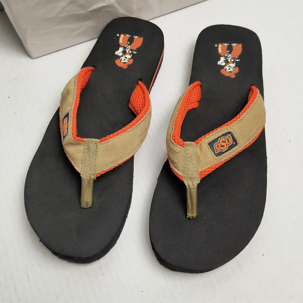 Orange and Black Flip-Flop Sandals with Sturdy Sole and Vibrant Straps Men's L